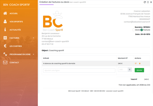 Gestion clients pour ocach sportif en ligne